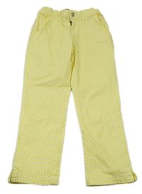 Žlto-biele capri plátenné nohavičky s motýlikmi Okaidi