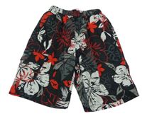 Čierno-sivo-červené kvetované plážové kraťasy C&A