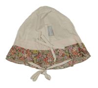 Béžovo-bílý kostkovaný plátěný klobouček s květy Alana 