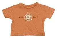 Broskvové crop tričko so sluncem a nápisom Primark