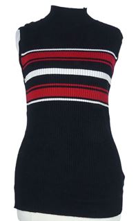 Dámská černá žebrovaná svetrová vesta s pruhy 