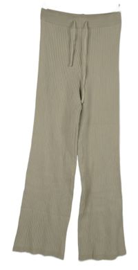 Dámské béžové pletené žebrované palazzo kalhoty Nevaeh 