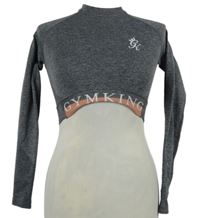 Dámské šedé melírované sportovní crop triko s logem Gym King 