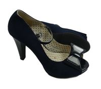 Dámské tmavomodré semišové lodičky s otevřenou špičkou a podpatku vel. 38