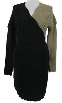 Dámske čierno-béžové rebrované svetrové šaty Shein