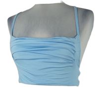 Dámský světlemodrý řasený crop top s volnými zády