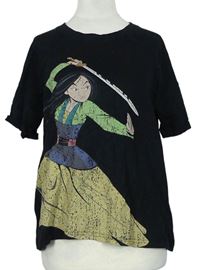 Dámske čierne tričko s Mulan Disney