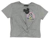 Šedé crop tričko s Mickeym a uzlem Primark