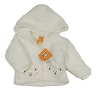 Nové- Bílá chlupatá zateplená bunda s medvědy a kapucí Pusblu