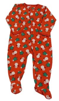 Červený fleecový overal so sněhuláky
