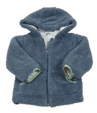 Tmavomodrá huňatá zateplená propínací mikina s kapucí Ergee