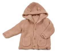 Světlerůžový podšitý propínací svetr s kapucí George