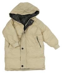 Světlebéžový šusťákový zimní kabát s kapucí 