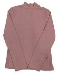 Růžové žebrované triko se stojáčkem Primark