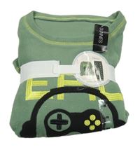 Nové - Khaki fleecové pyžamo s nápisem a sluchátky Dunnes