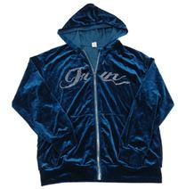 Tmavomodrá zamatová prepínaci mikina s kamienkami a kapucňou Shein