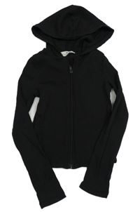 Černé žebrované propínací crop triko s kapucí H&M