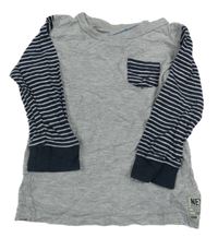 Šedo-pruhované triko s kapsou Next