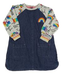 Tmavomodro-šedé riflovo/teplákové šaty s obrázky Next