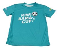 Modro-zelené športové tričko s futbalovým loptou a banánem