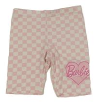 Ružovo-biele kockované elastické kraťasy s Barbie H&M