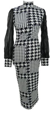 Dámske čierno-biele vzorované midi šaty so šifónovymi rukávy Shein