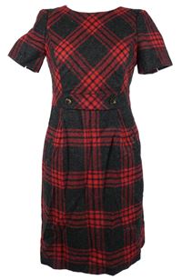 Dámské červeno-černé kostkované vlněné pouzdrové šaty Hobbs