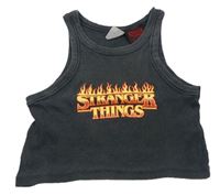Tmavosivý crop top s nápisem - Stranger things Zara