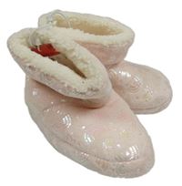 Nové - Svetloružové chlpaté zateplené domáceé papučky s duhami vel.24