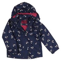 Tmavomodrá šusťáková jarní bunda s duhami a kapucí 