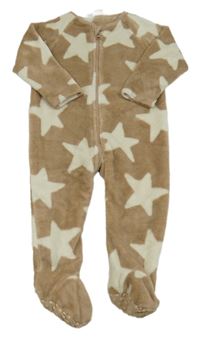 Hnedo-smotanový plyšový overal s hviezdami Next