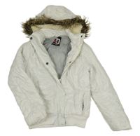 Biela šušťáková zimná bunda s kapucňou s kožešinou Yd.