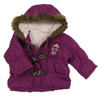 Fialová šusťáková zateplená bunda s myškou a kapucí 