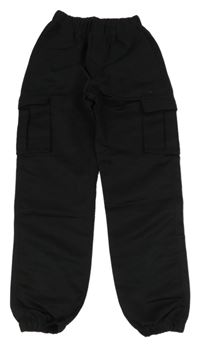 Černé plátěné cuff kalhoty s kapsami 