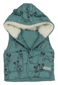 Zelenošedá šusťáková zateplená vesta s Mickeym a kapucí George