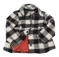 Černo-smetanový kostkovaný vlněný podšitý kabát