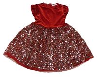 Červené sametovo/flitrové šaty M&S