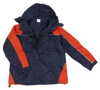 Tmavomodro-červená šušťáková bunda s kapucňou