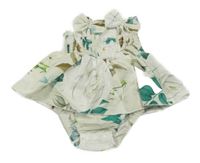 Smetanovo-zelená tunika s listy a všitým body 