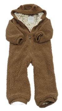 Hnědá huňatá podšitá kombinéza s kapucí Primark