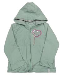 Zelenkavá prepínaci mikina so srdiečkom a kapucňou