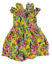 Žlté kvetované šaty s volnými rameny zn. Primark