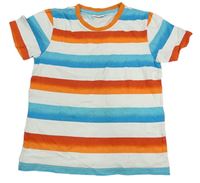 Tyrkysovo-oranžovo-biele pruhované tričko Kids
