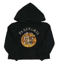 Černá crop mikina Harry Potter z překlápěcích flitrů a kapucňou