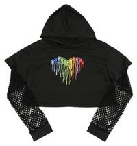 Černá crop mikina s nápisem a kapucí 