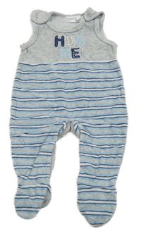 Šedo-modré pruhované sametové dupačky s nápisom Ergee