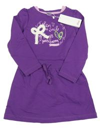 Nové - Fialovo-růžové teplákové šaty s nápisem S. Oliver