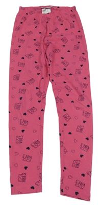 Ružové srdiečkované legíny s nápismi Y.F.K.