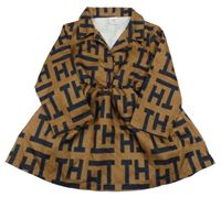 Béžovo-čierne vzorované šaty s golierikom Shein