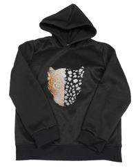 Čierna mikina s leopardom a kapucňou